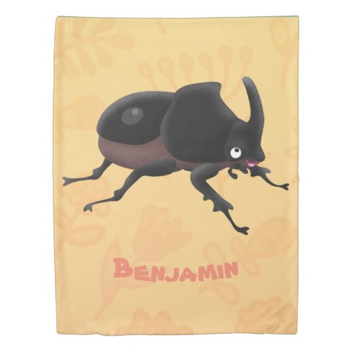 Cute rhinoceros beetle cartoon illustration duvet cover