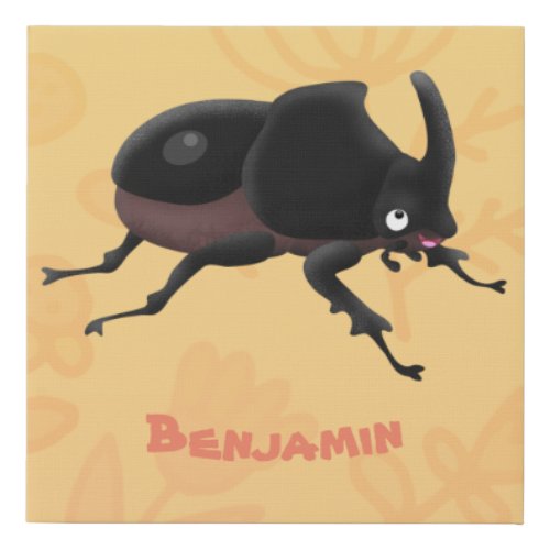 Cute rhinoceros beetle cartoon illustration faux canvas print