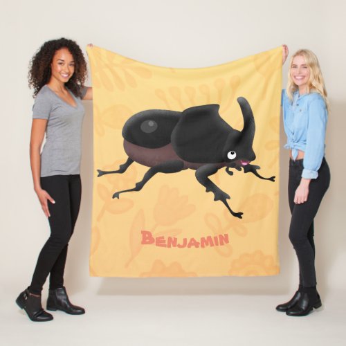 Cute rhinoceros beetle cartoon illustration fleece blanket