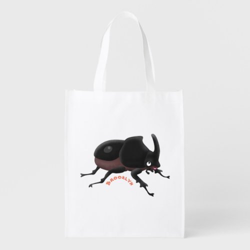 Cute rhinoceros beetle cartoon illustration grocery bag