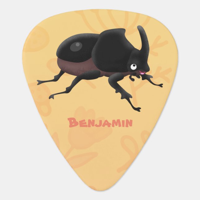 Cute rhinoceros beetle cartoon illustration guitar pick (Front)