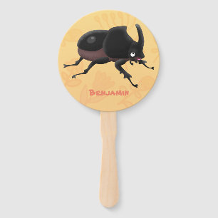 Cute rhinoceros beetle cartoon illustration hand fan