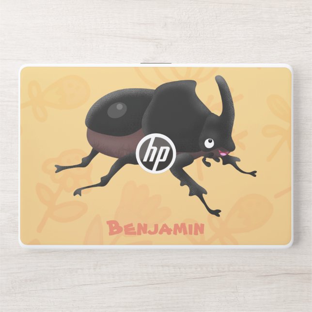 Cute rhinoceros beetle cartoon illustration HP laptop skin (Front)