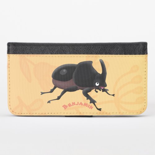 Cute rhinoceros beetle cartoon illustration iPhone x wallet case