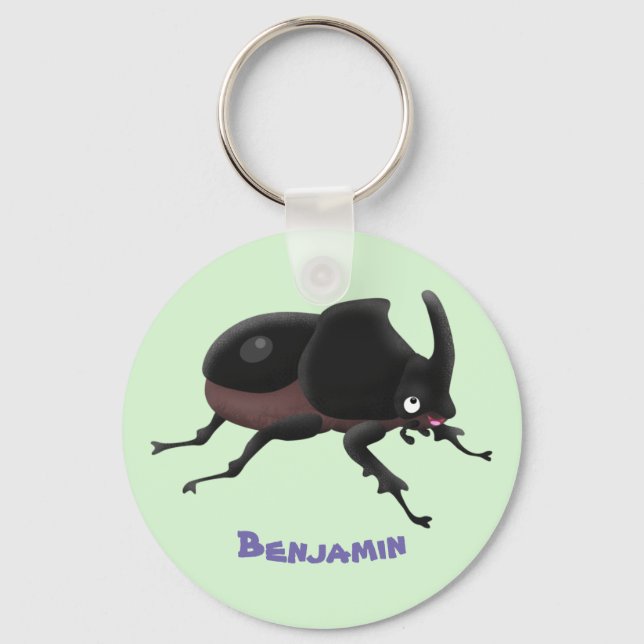 Cute rhinoceros beetle cartoon illustration keychain (Front)