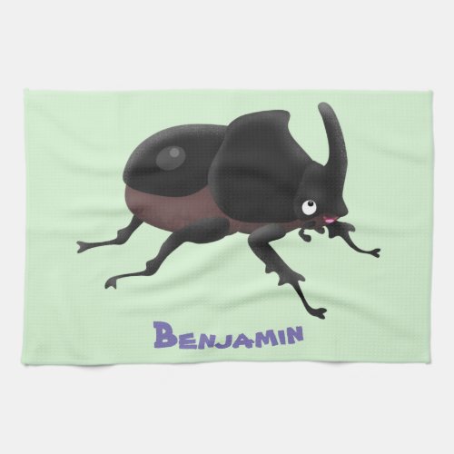 Cute rhinoceros beetle cartoon illustration kitchen towel