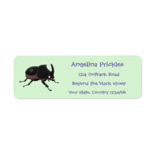 Cute rhinoceros beetle cartoon illustration label