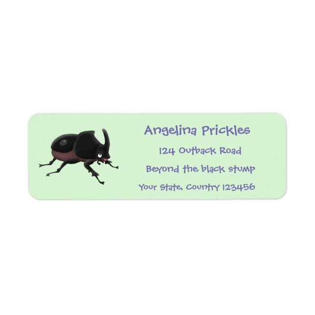 Cute rhinoceros beetle cartoon illustration label (Front)