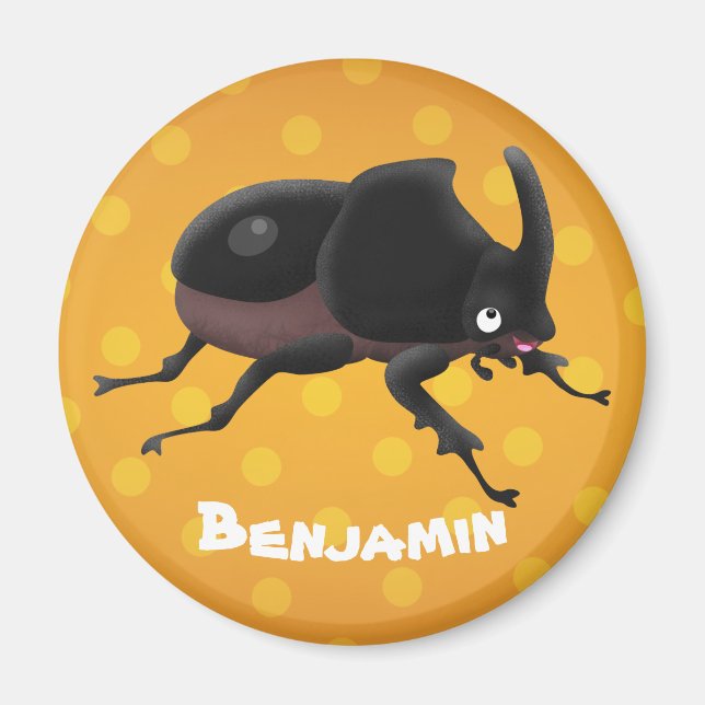 Cute rhinoceros beetle cartoon illustration magnet (Front)