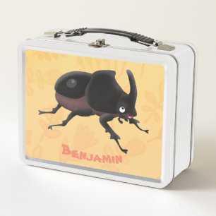 Cute rhinoceros beetle cartoon illustration metal lunch box