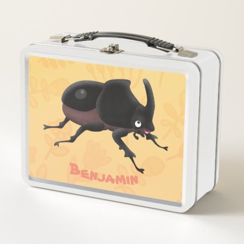 Cute rhinoceros beetle cartoon illustration metal lunch box