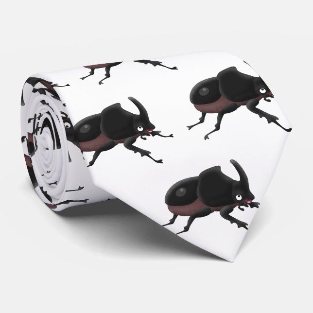 Cute rhinoceros beetle cartoon illustration neck tie (Rolled)