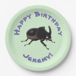 Cute rhinoceros beetle cartoon illustration paper plates