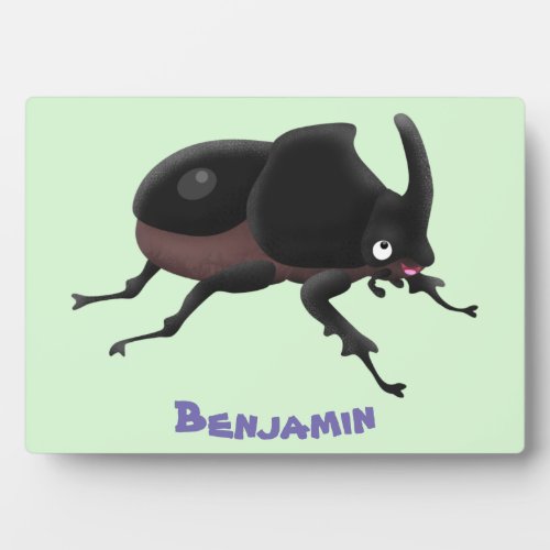 Cute rhinoceros beetle cartoon illustration plaque