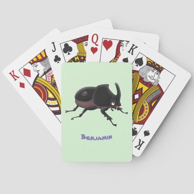Cute rhinoceros beetle cartoon illustration poker cards (Back)