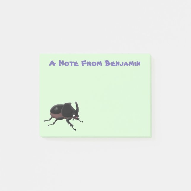 Cute rhinoceros beetle cartoon illustration post-it notes (Front)
