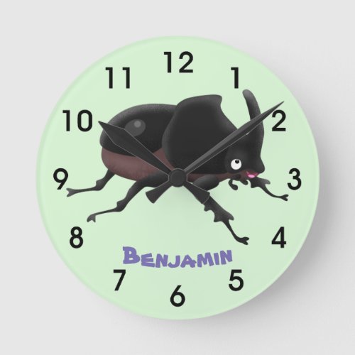 Cute rhinoceros beetle cartoon illustration round clock