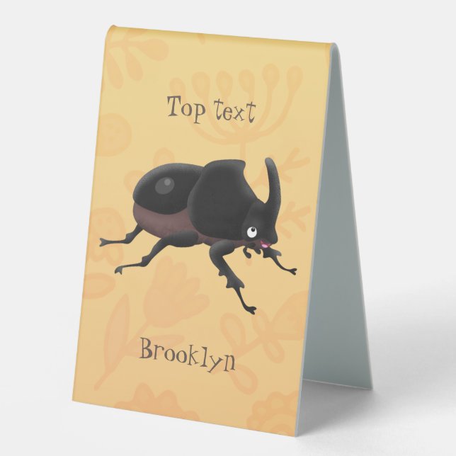 Cute rhinoceros beetle cartoon illustration table tent (Front)