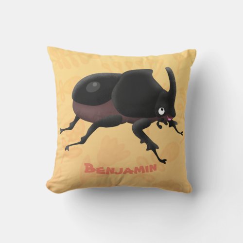 Cute rhinoceros beetle cartoon illustration throw pillow