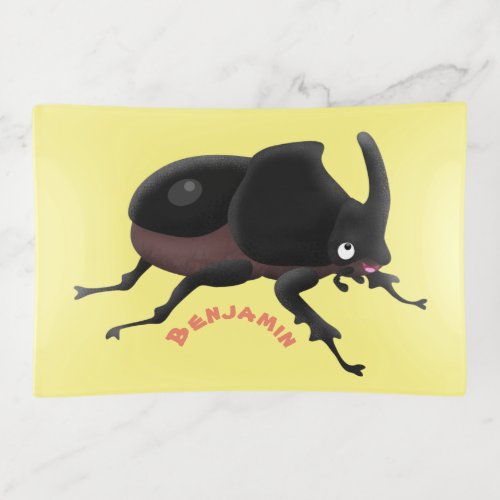 Cute rhinoceros beetle cartoon illustration trinket tray