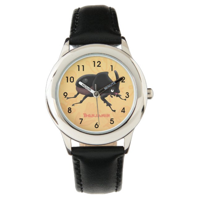 Cute rhinoceros beetle cartoon illustration watch (Front)