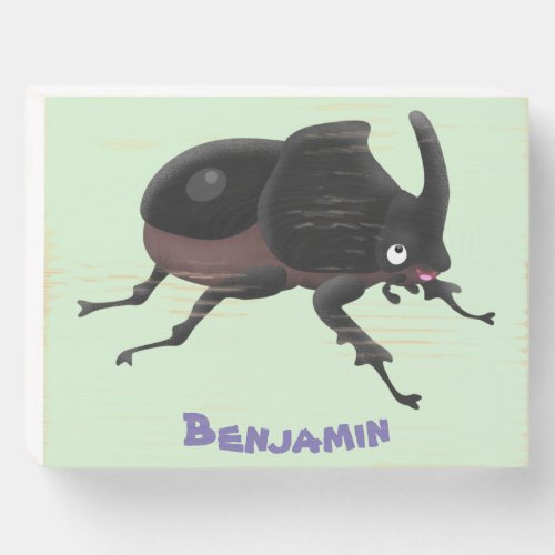 Cute rhinoceros beetle cartoon illustration wooden box sign
