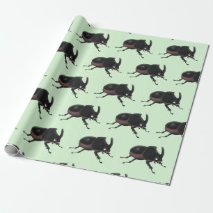 Cute rhinoceros beetle cartoon illustration wrapping paper