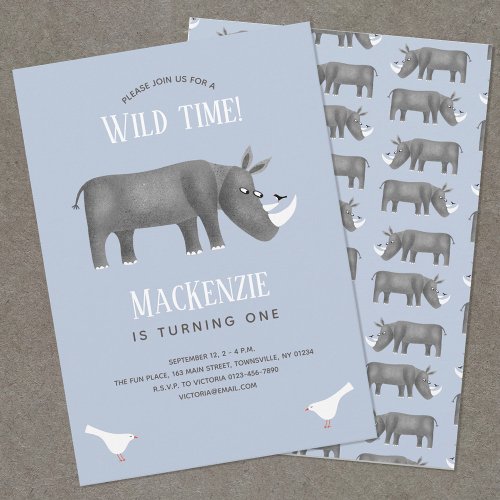 Cute Rhinoceros Boy 1st Birthday Party Invitation