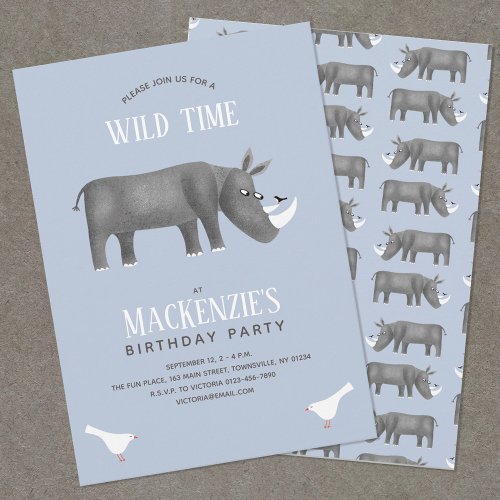 Cute Rhinoceros Boy Birthday Party Invitation