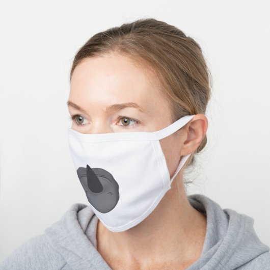 Cute Rhinoceros Face Cartoon Style for Kids White Cotton Face Mask (Angled)