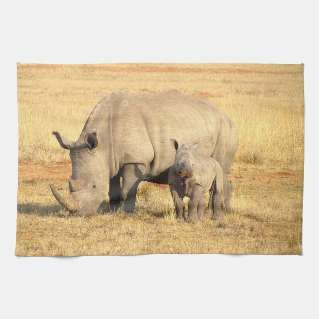 Cute rhinoceros in africa   kitchen towel (Horizontal)