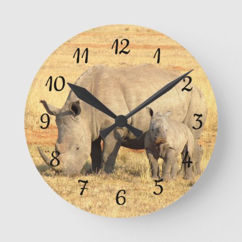 Cute rhinoceros in africa   round clock