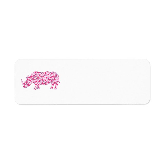 Cute Rhinoceros in Pink Hearts Label (Front)