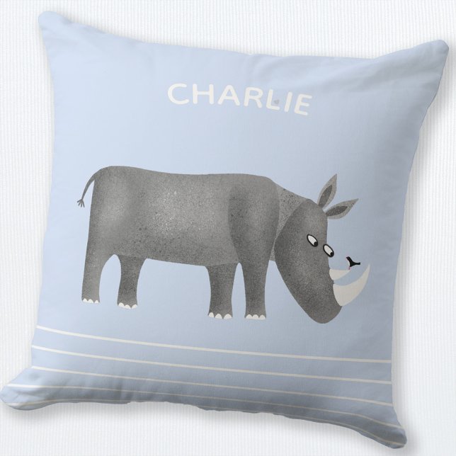 Cute Rhinoceros Personalized Throw Pillow (Rhino personalized pillow)
