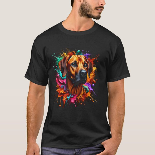 Cute Rhodesian Ridgeback in Colourful Splashes of  T-Shirt (Front)