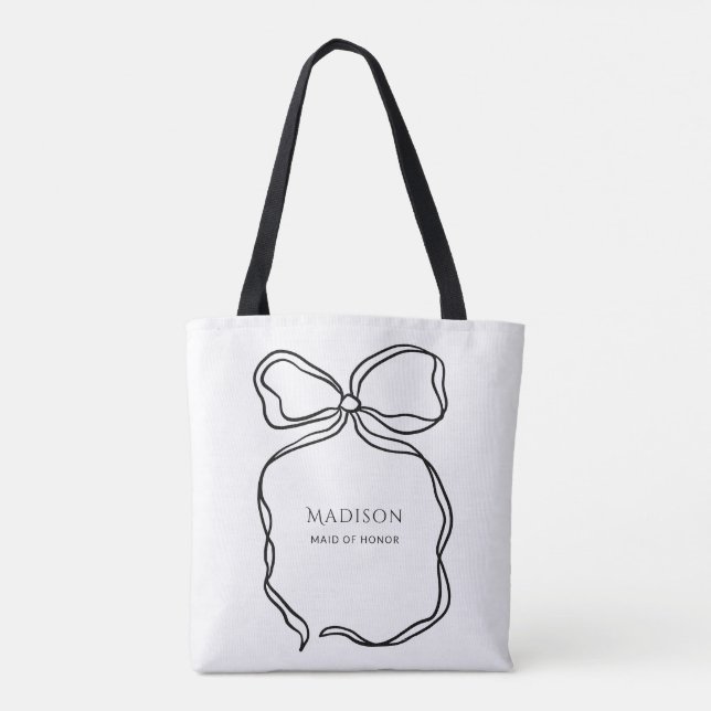 Cute Ribbon Doodle Personalized Maid Of Honor Gift Tote Bag (Back)