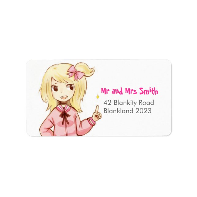Cute Ribbon Girl Address Label (Front)