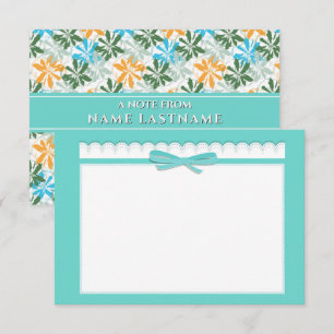 Cute Ribbon & Pastel Elegant Mint Teal Floral Note Card
