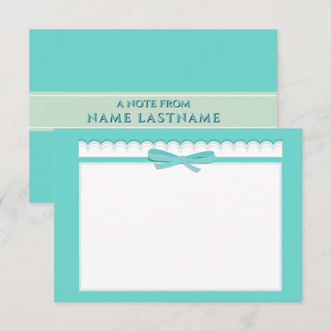 Cute Ribbon &  Pastel Turquoise Stationery Gift Note Card (Front/Back)