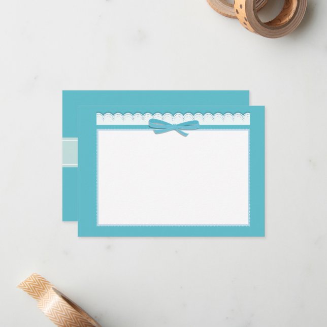 Cute Ribbon &  Pastel Turquoise Stationery Gift Note Card (Front/Back In Situ)