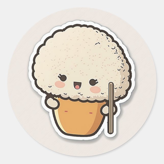 Cute rice ball with chopsticks classic round sticker (Front)