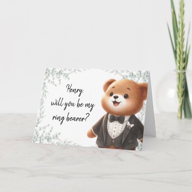 Cute Ring Bearer Bear Personalized Proposal Ask Card (Front)