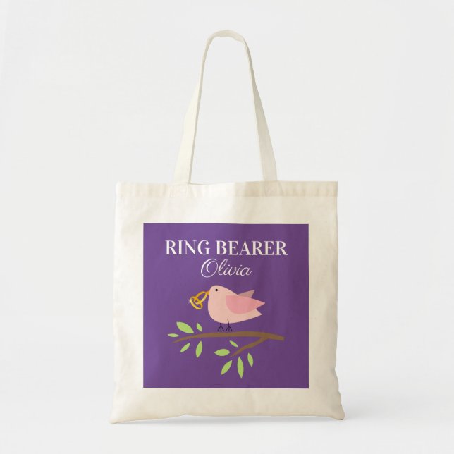 Cute ring bearer bird wedding tote bag for girl (Front)