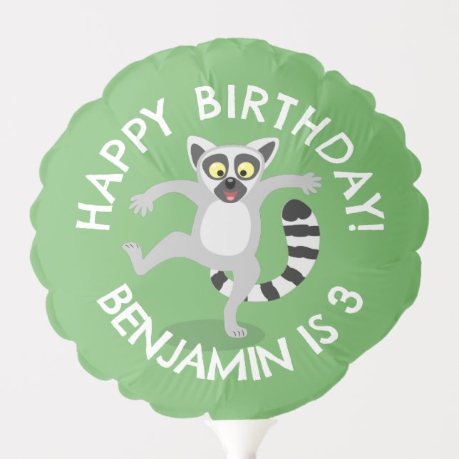 Cute ring tail lemur cartoon personalized birthday balloon (Front)