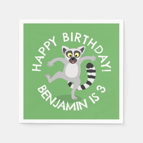 Cute ring tail lemur cartoon personalized birthday napkins