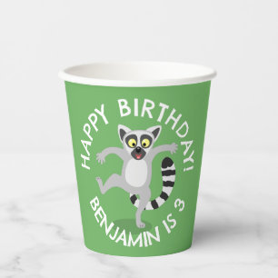 Cute ring tail lemur cartoon personalized birthday paper cups