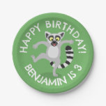 Cute ring tail lemur cartoon personalized birthday paper plates