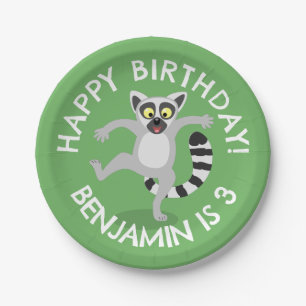 Cute ring tail lemur cartoon personalized birthday paper plates