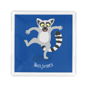 Cute ring tail lemur dancing cartoon illustration acrylic tray