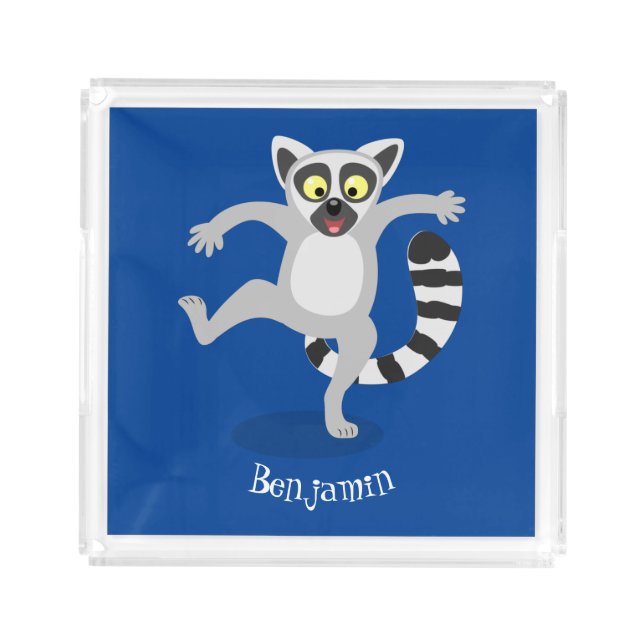 Cute ring tail lemur dancing cartoon illustration acrylic tray (Front)